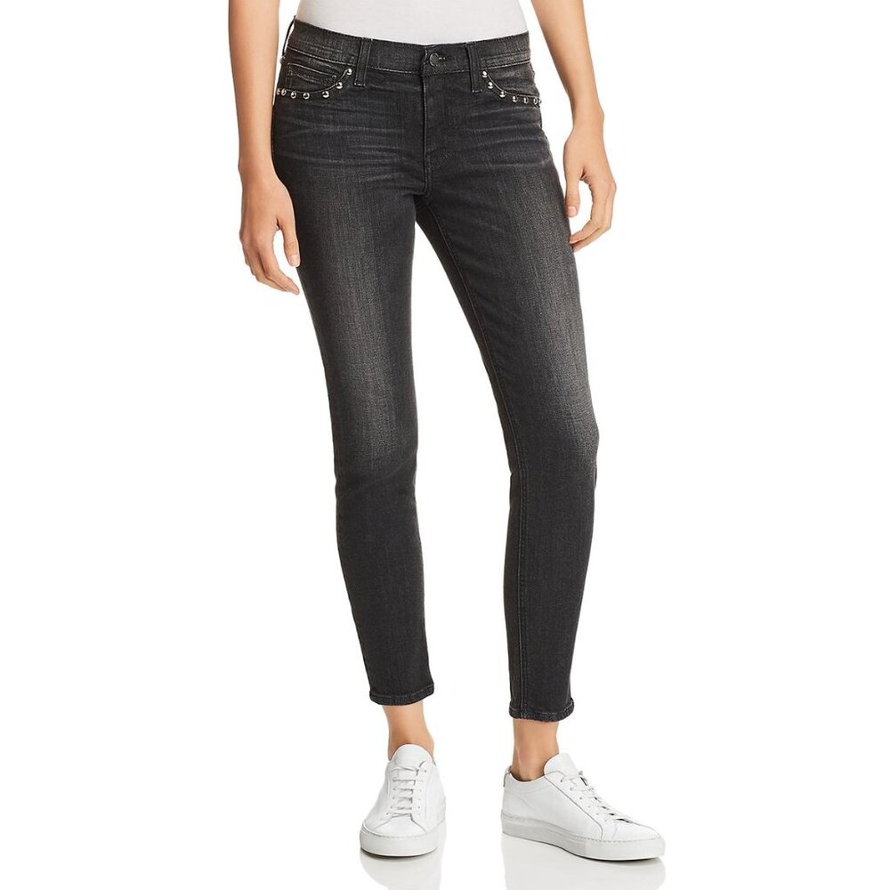 Black Studded Jeans Mid Rise Super Skinny Barbara Size 26 by Hudson